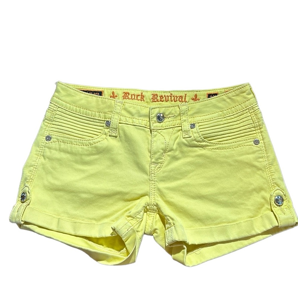Rock Revival Olivia Mid Rise Yellow Shorts Size 27